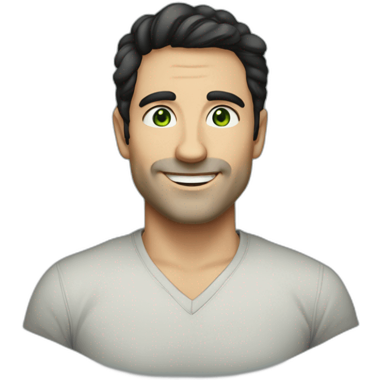 Man 42 years old, caucasian, black hair, Green eyes, smiling emoji