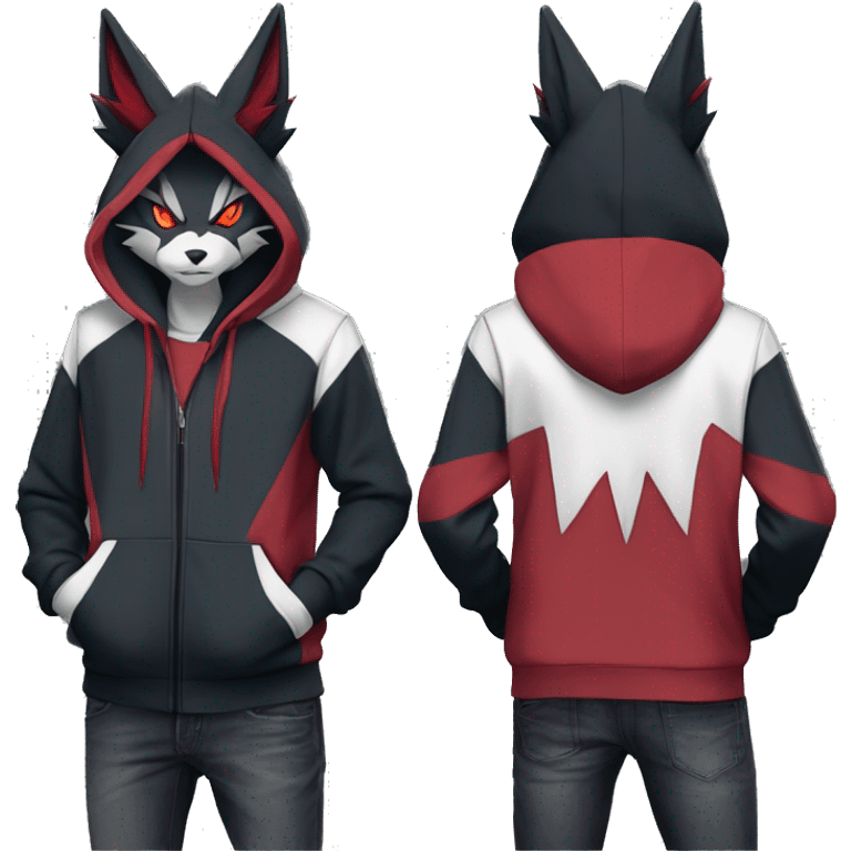 Edgy Cool Anthro Zoroark-Zangoose-Litten Fakemon Fursona Hoodie Full Body emoji