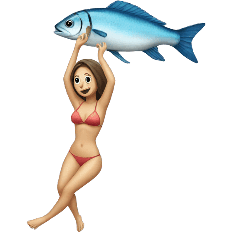 lady in bikini hanging a sea fish emoji