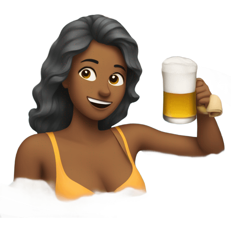 Female in hot tub with beer emoji