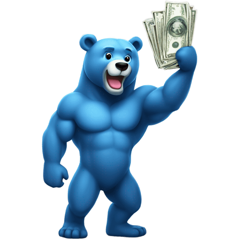 Big blue bear holding a dollar sign above its head  emoji