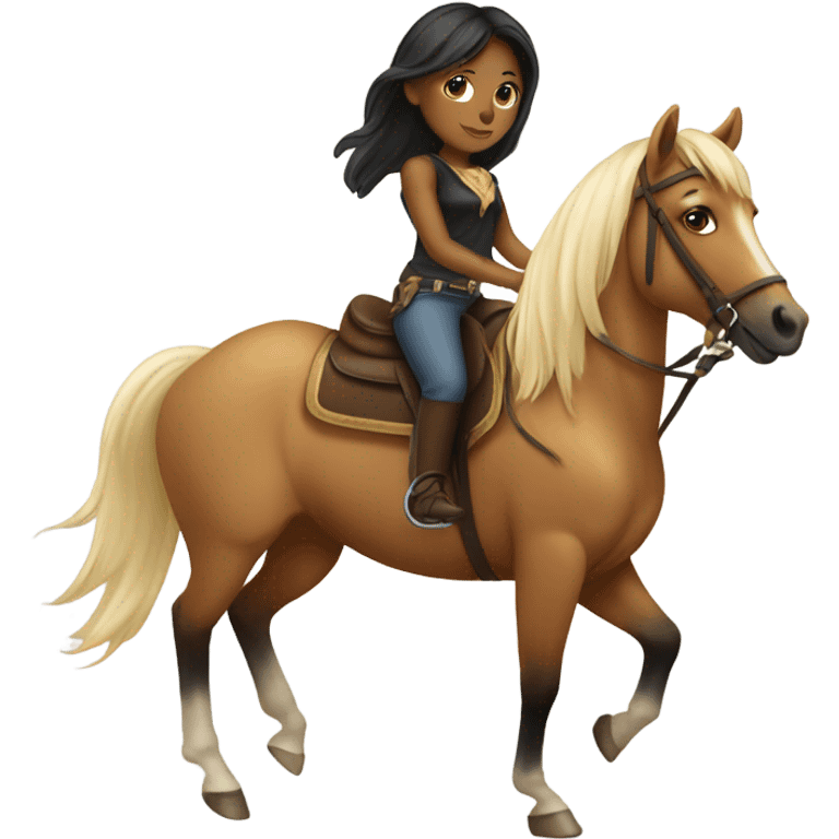 Tan girl with blond and black hair riding horse emoji