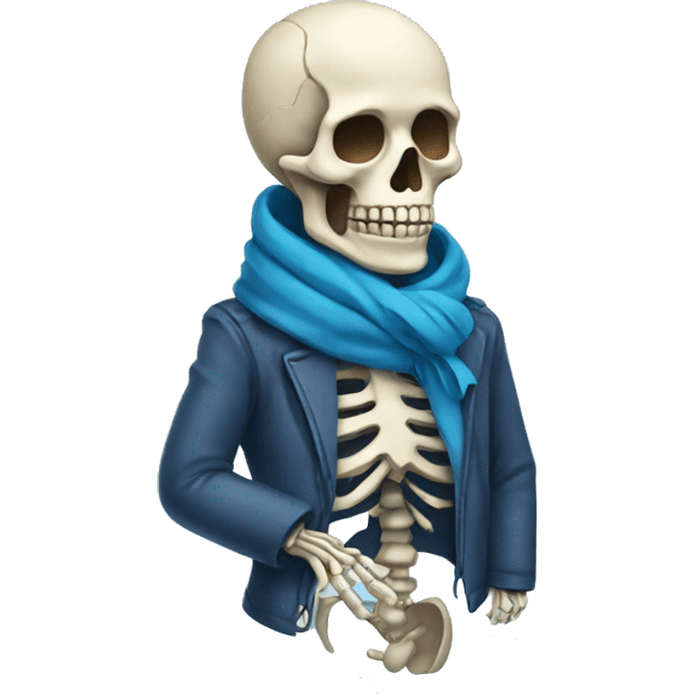 Skeleton wearing scarf and blue jacket emoji