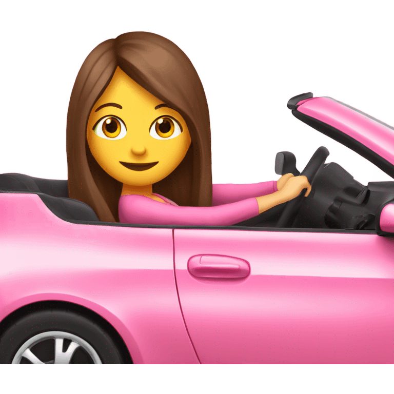 happy-long hair- brown eyes brunette-girl-driving-pink-car-profile emoji