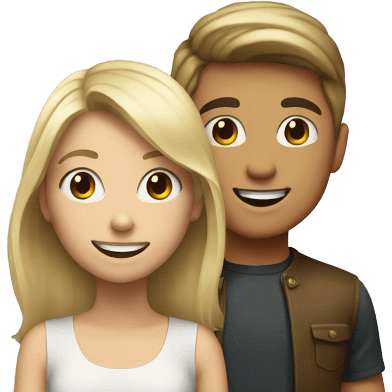 blonde girl with smiling brunette boy emoji