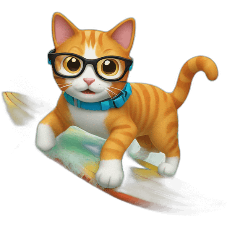 A ginger cat with glasses surfing waves emoji