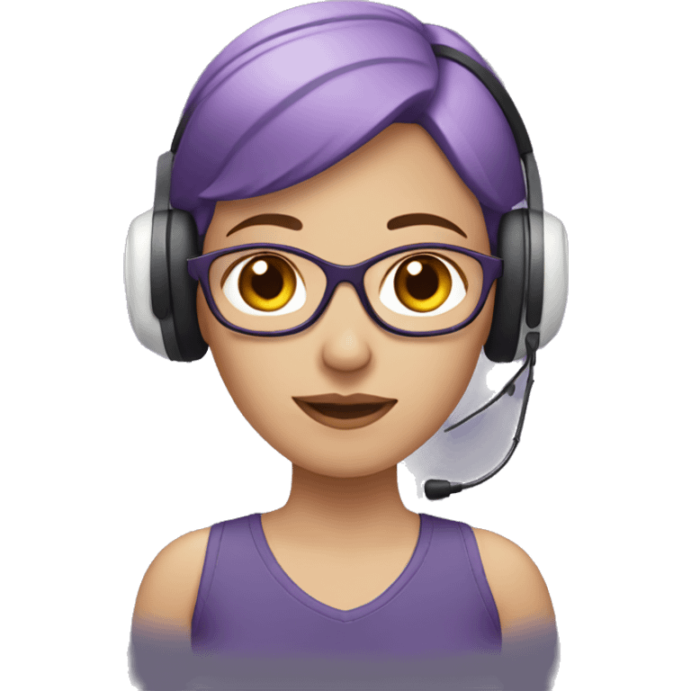 White Woman with short, purple hair wearing ear defenders  emoji