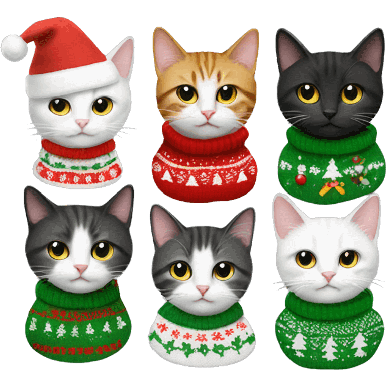 5 cats in christmas sweaters emoji