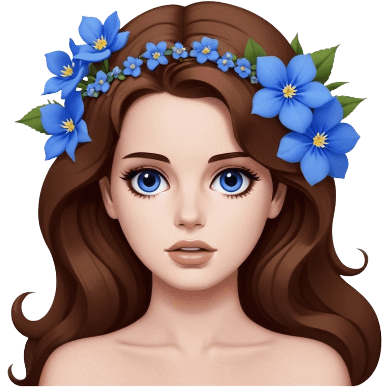 Lana del rey like the born to die music video with blue flowers in her hair emoji