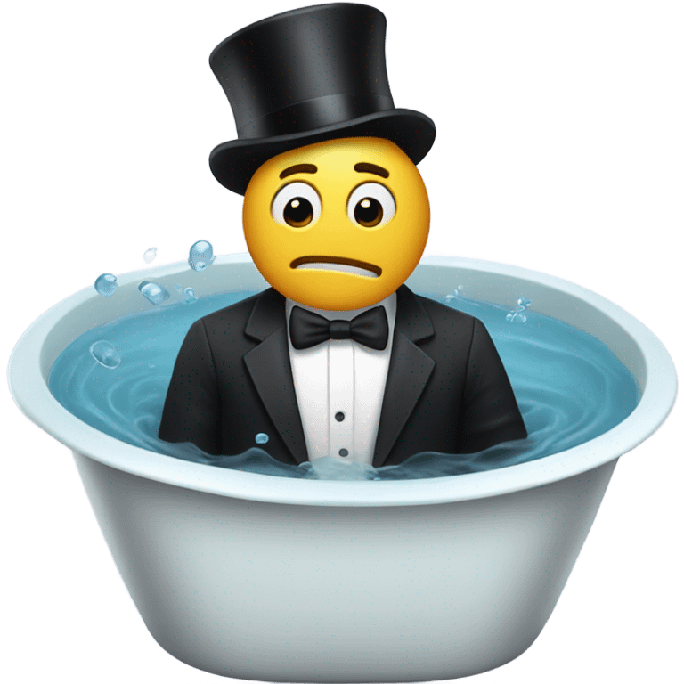 A man swearing while swimming in a bathtub with a tuxedo and top hat on emoji