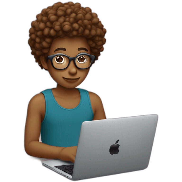 joven color de piel canela con lentes usando una laptop apple emoji