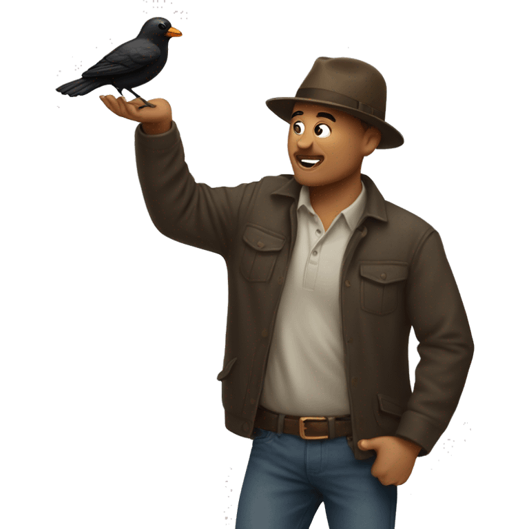 A man trying to shoo away a bird while holding a hat in his hand. emoji