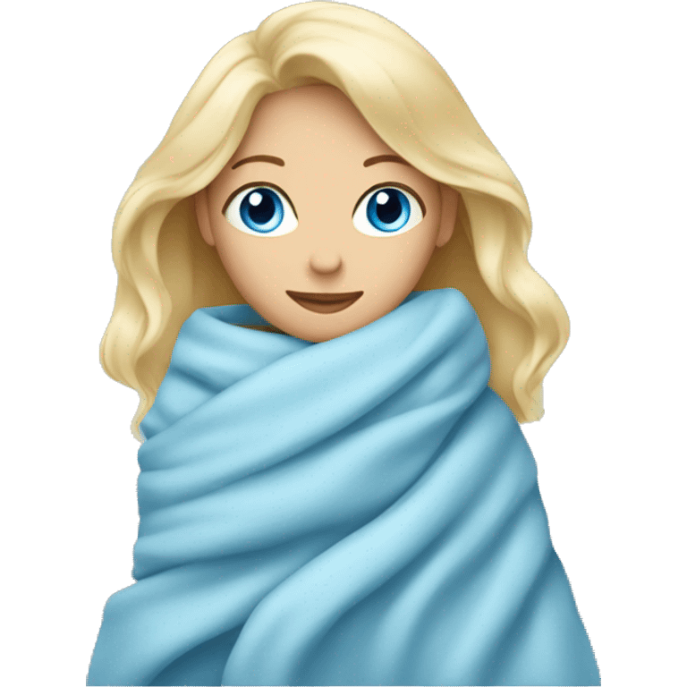 Relaxing blonde woman blue eyes in a blanket  emoji