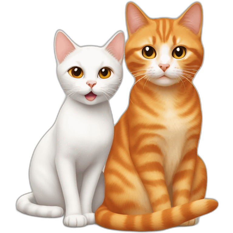 Orange mom cat and white daughter cat playing emoji