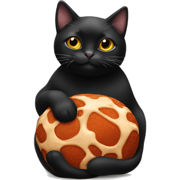 Black cat holding a meatball emoji