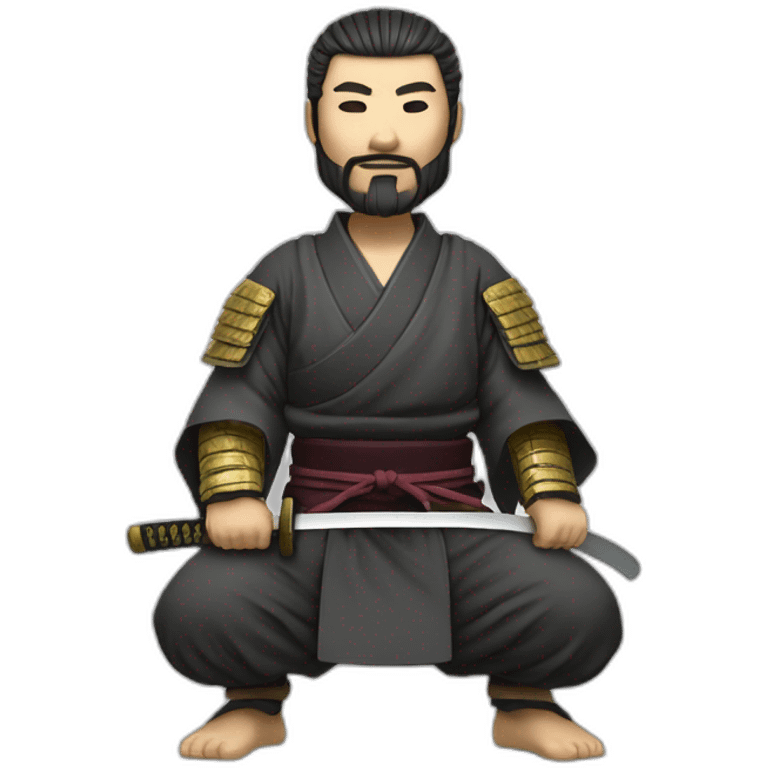 Samurai with hakama beard,meditation,katana, armor emoji