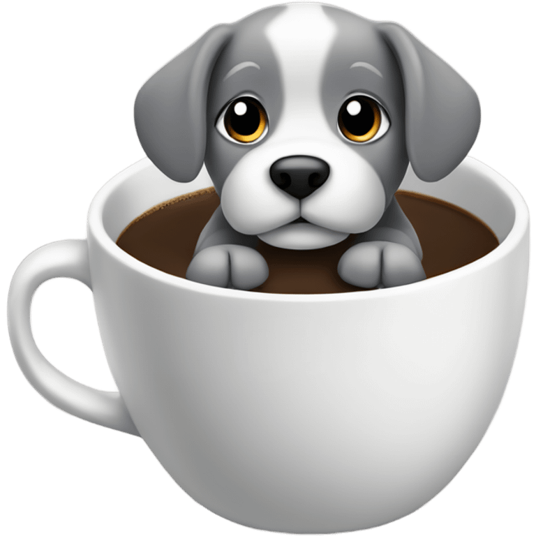 gray puppy inside a big coffee cup emoji