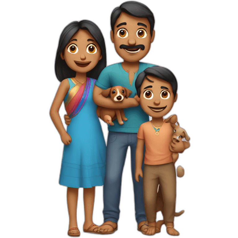 Indian family with a dog and one daughter and one son emoji