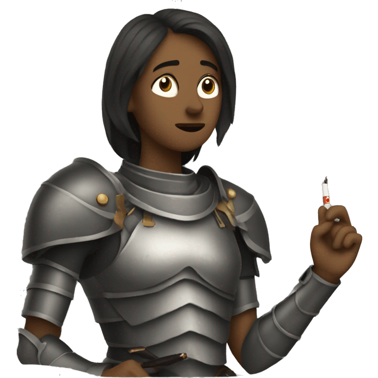 Worried woman wearing armor smoking a cigarette emoji