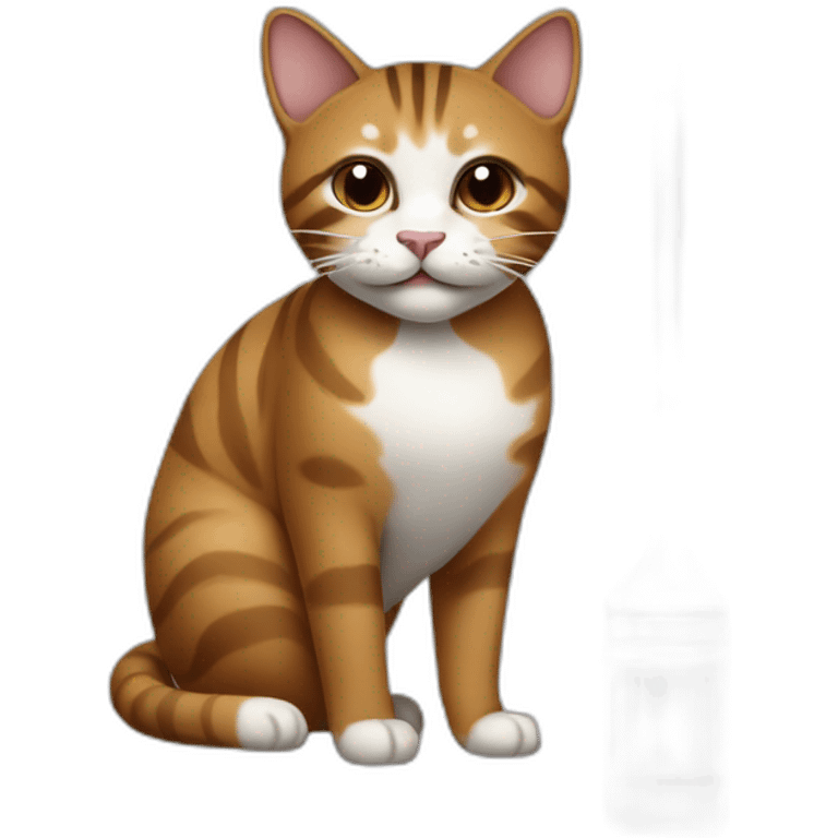 Brown cat with black stripes and white mustache and the contour of the white mouth with a brush emoji