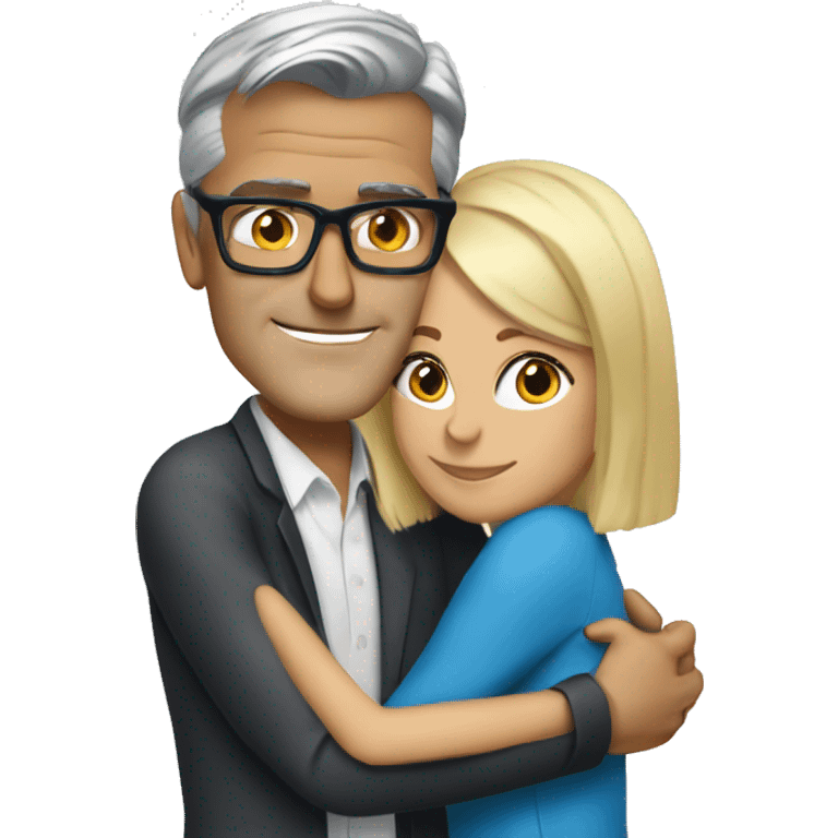 Blonde woman with blue eyes and glasses hugging George Clooney  emoji