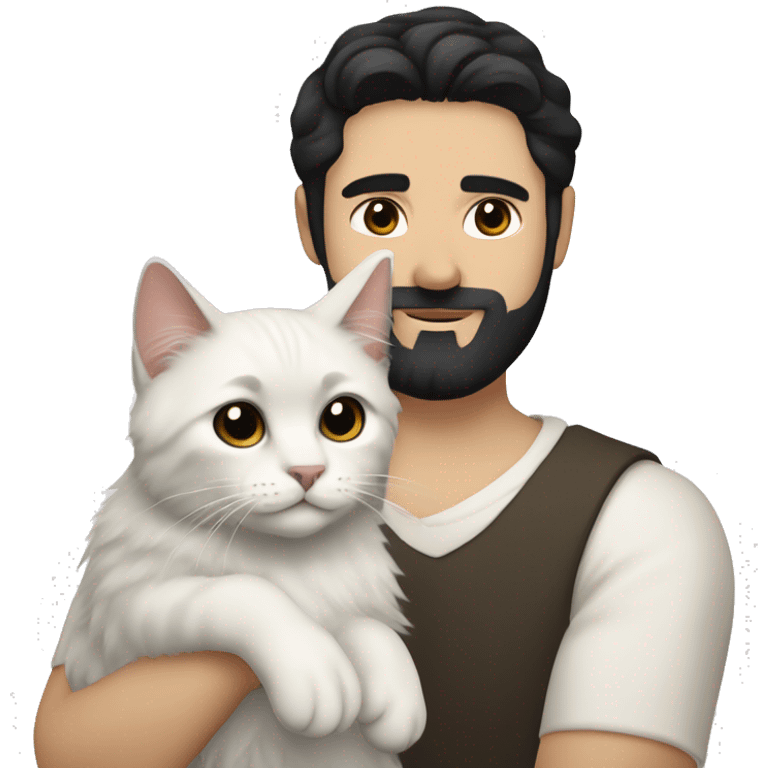 A guy with a black earing and black short hair and black beard and holding a all white Siberian cat emoji