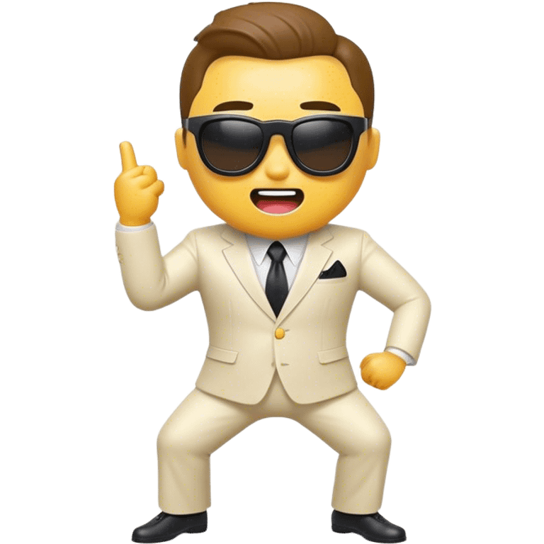 Cinematic Realistic Gangnam Style Pop Culture Emoji, showcasing a playful, iconic portrayal inspired by the hit song rendered with dynamic textures and fun, energetic lighting. emoji