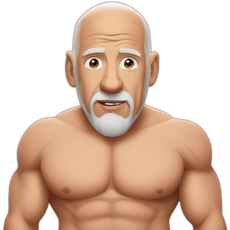 Vin Diesel as an old man, shirtless, white_goatee. Heart reaction emoji