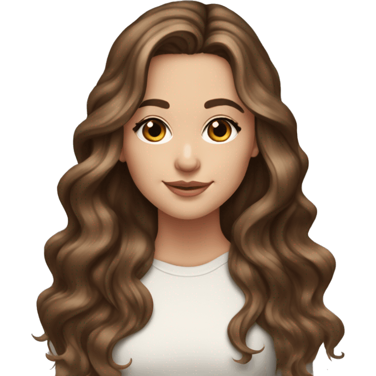 White girl brown eyes with long wavy brown hair with brown highlights balayage  emoji