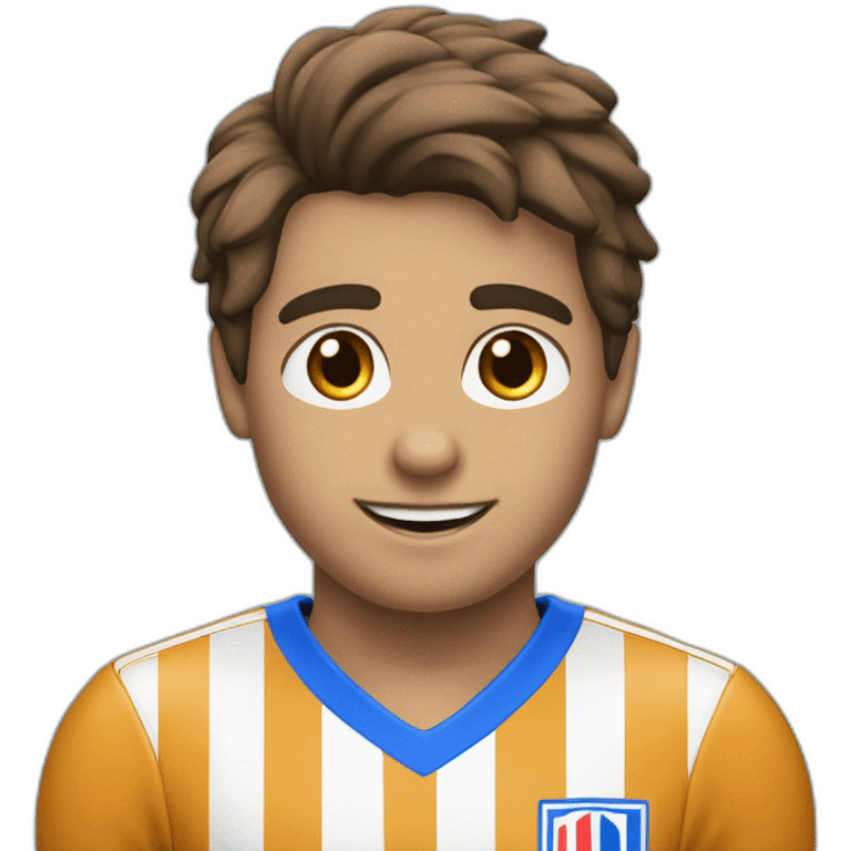 Jeune footballeur avec le numero 8 de couleur   de bleu et peau blanche et de cheveux brun et court emoji