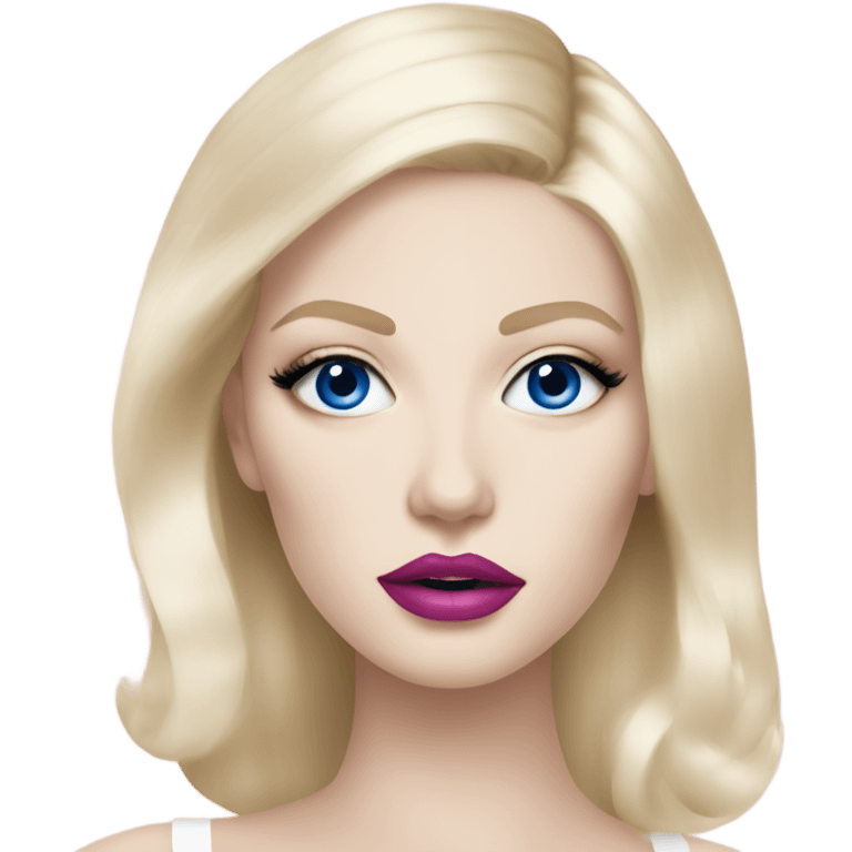 Hot girly pale blonde with blue eyes and pink lips wearing YsL emoji