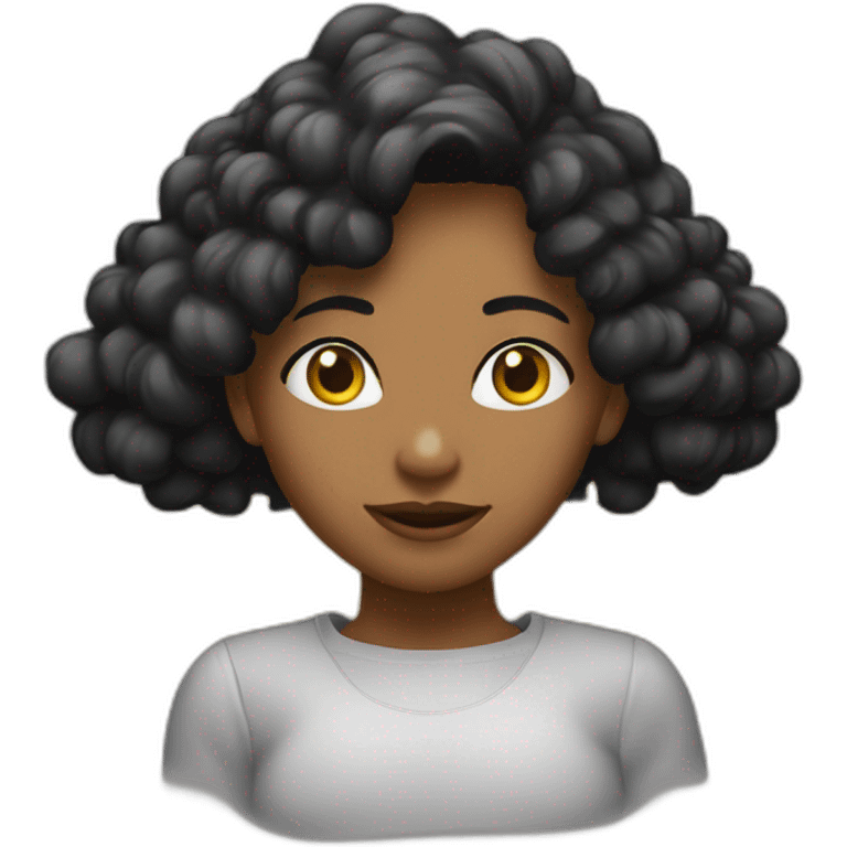 Chica blanca pelo negro liso camiseta negra y cara de sorpresa emoji