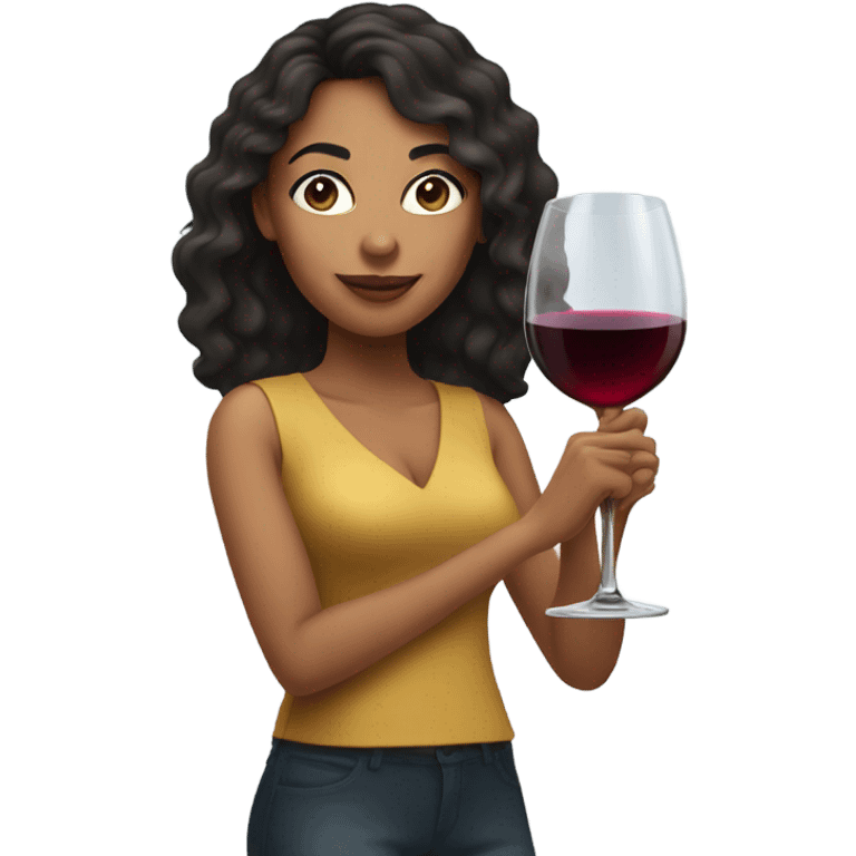 Mixed race woman drinking wine emoji