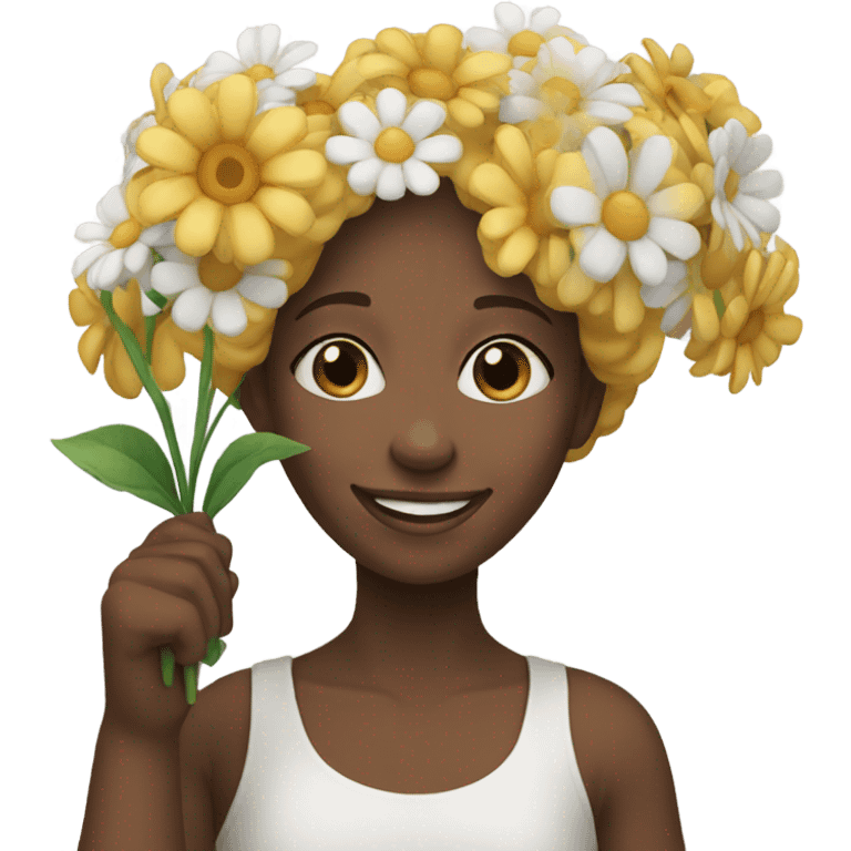 a blin girl holding a bunch of flower smiling emoji