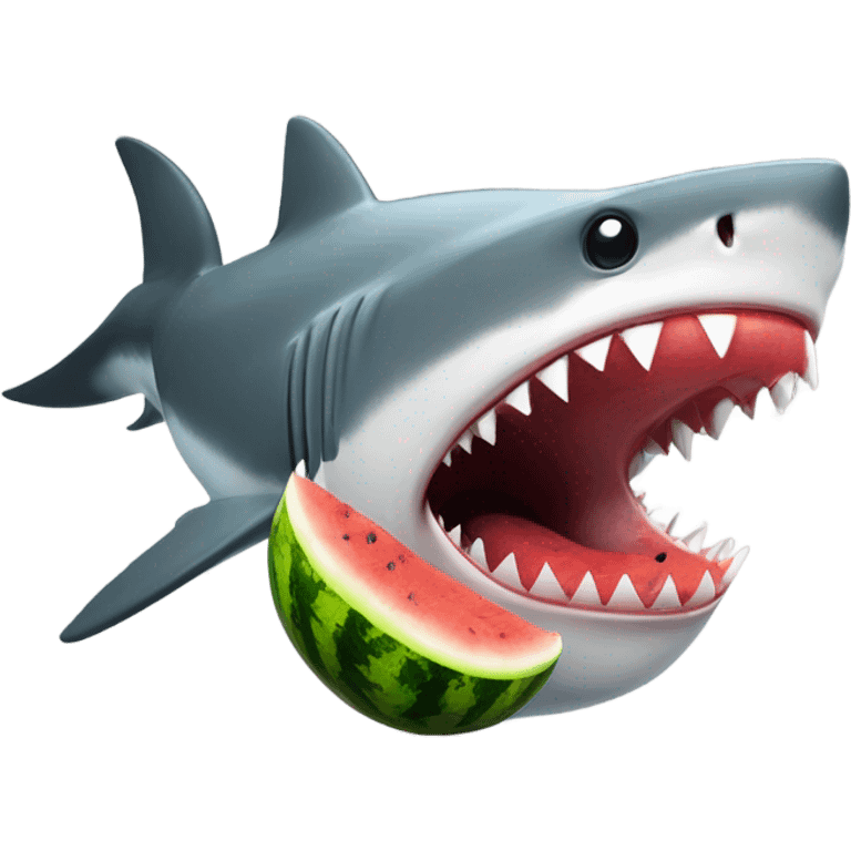 Shark eating a watermelon while eating a walrus emoji