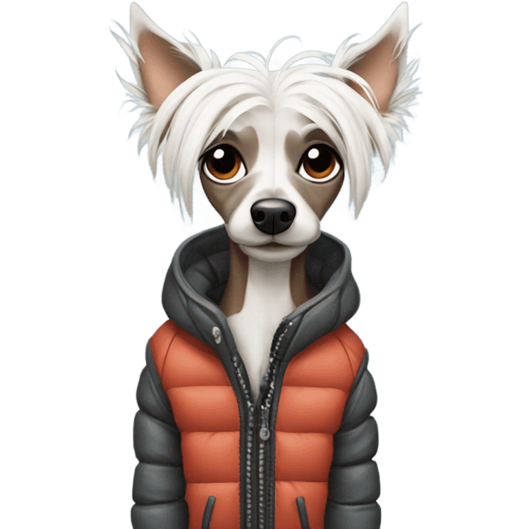 Chinese crested dog with a puffer jacket  emoji