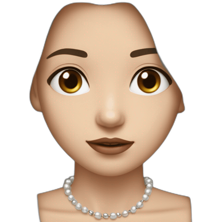 24 years old girl looking weary with white complexion and straight hair around armpit length with brown hair with silver and pearl chain necklace another layer of silver chain necklace emoji