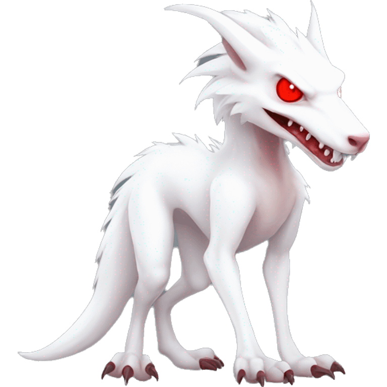 White edgy cute albino sergal-vernid-Fakémon with red mane and red eyes, full body emoji