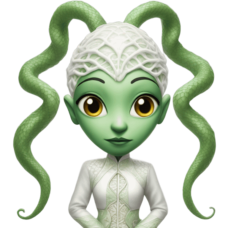 Photo realistic, alien female green,  on white china dragon infinite story emoji