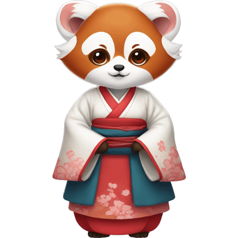 A red panda in a hanbok learning Korean characters emoji