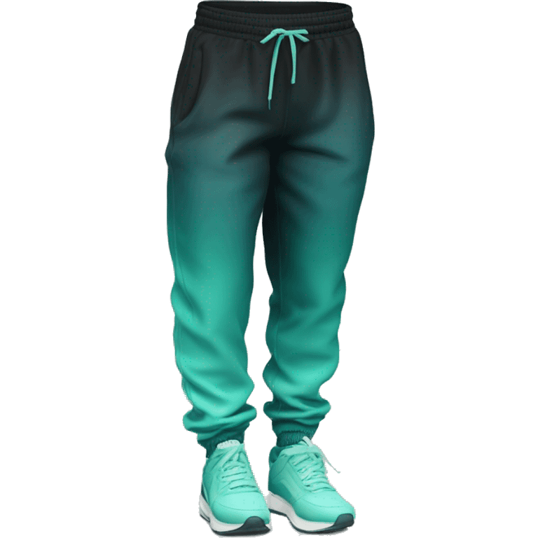 Hyper Realistic isolated pair of black,mint green,and teal ombre jogger pants. emoji