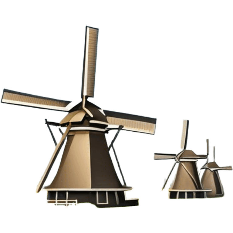 Cinematic Realistic Kinderdijk Windmills Landmark Emoji, showcasing traditional Dutch windmills aligned along a tranquil canal, with lush green fields, soft ripples in the water. emoji