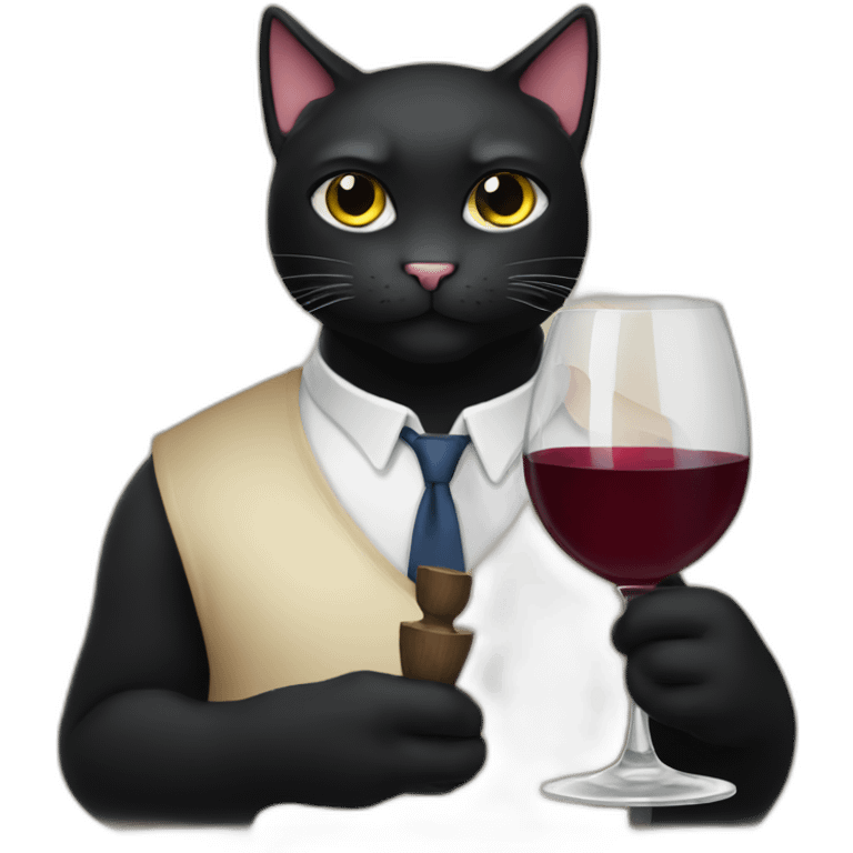 thick black cat holding a wine glass emoji