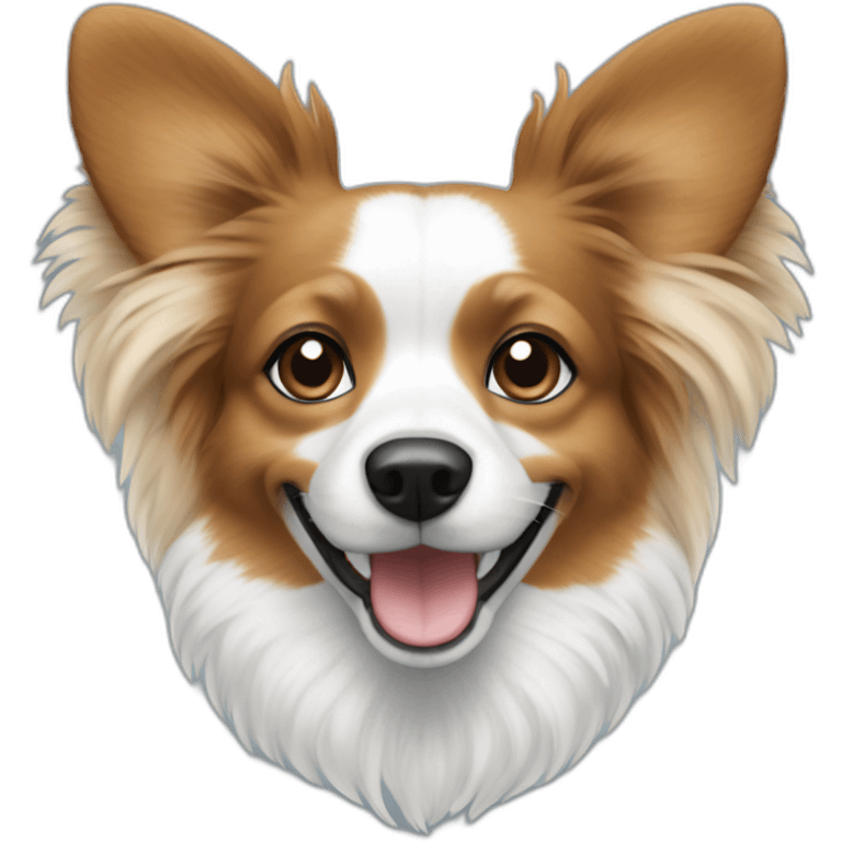 papillon dog white short hair with light brown ears smiling wearing west coast eagles top emoji