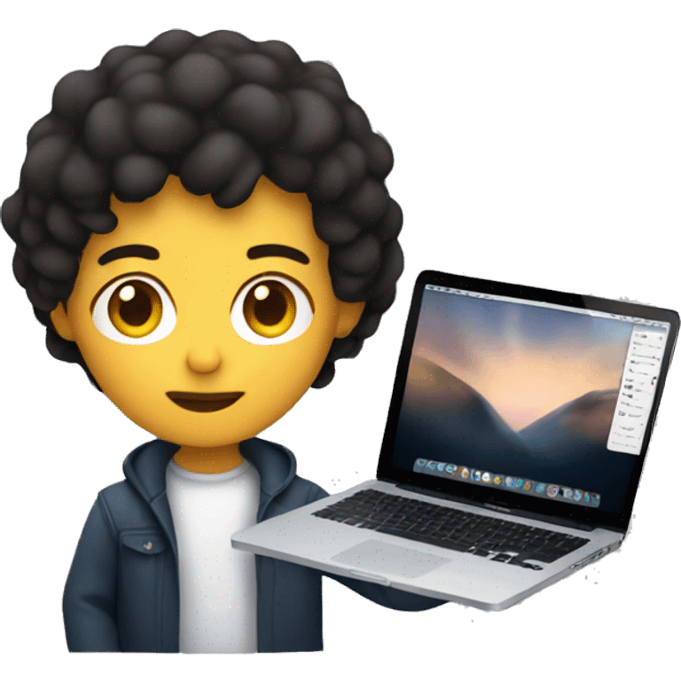 dark haired developer with macbook emoji