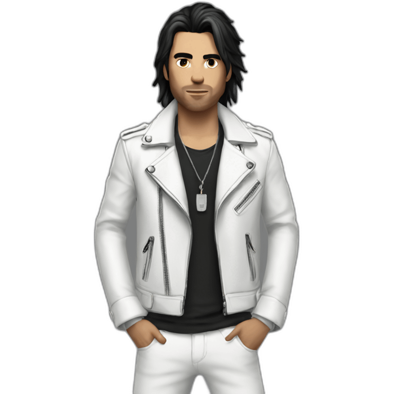 Punk male with white leather jacket with dark hair emoji