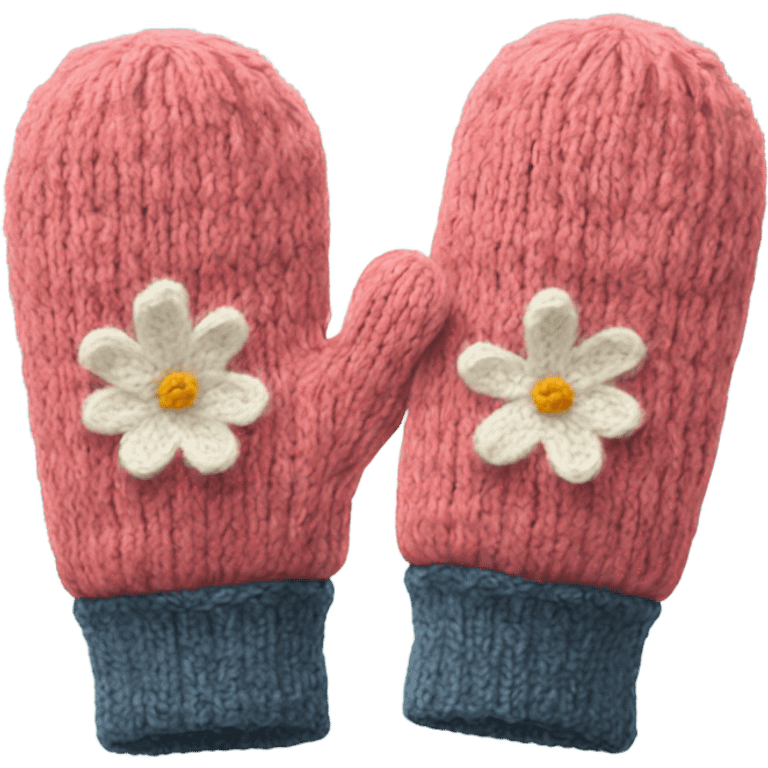 A pair of cozy knitted mittens with a bloom design emoji