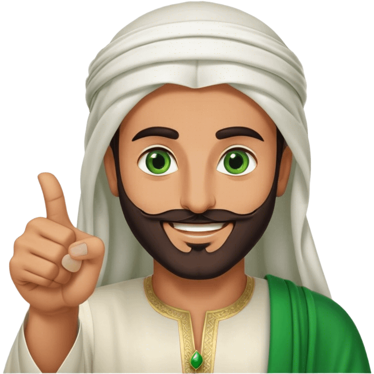 "Tanned Arab Saudi man with green eyes and a beard, wearing an agal and traditional attire, smiling happily and giving a big thumbs-u emoji