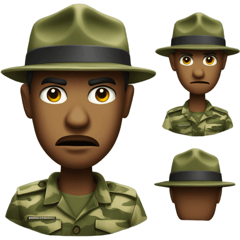 drill sergeant character wearing a classic sergeant hat and a camouflage army shirt. The character should have an angry intense expression. full torso emoji