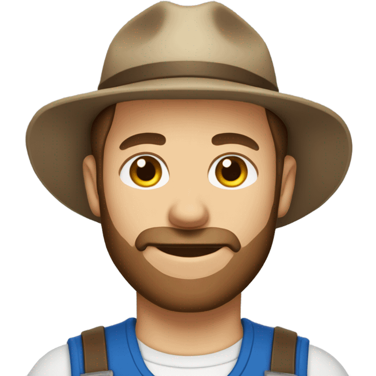 Male farmer, short thin beard (brown hair and BLUE eyes) emoji